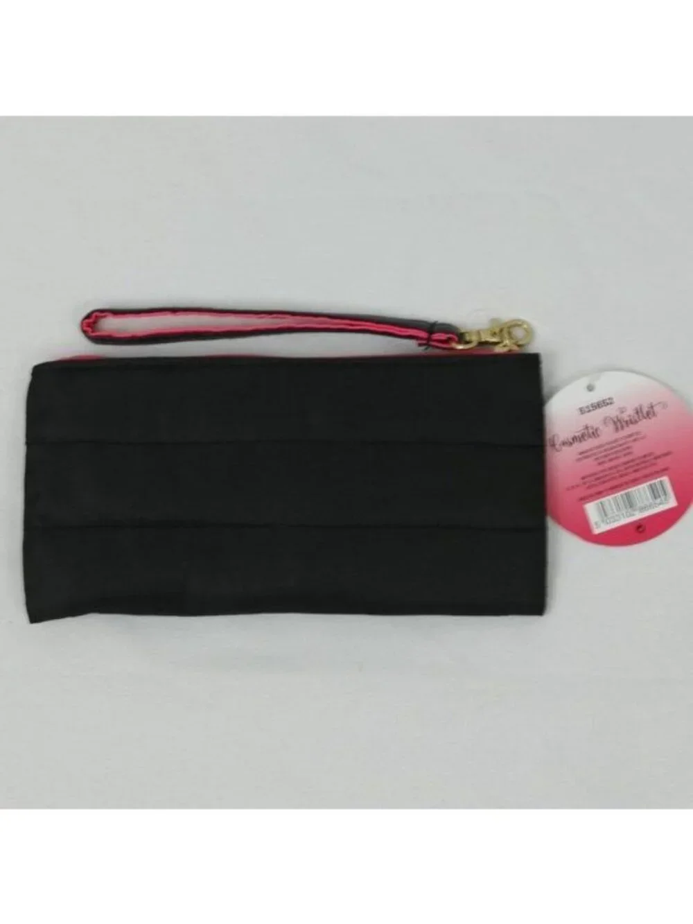 Bitzy Women's Small Black Pink Woven Fabric Zipper Makeup Wristlet Bag